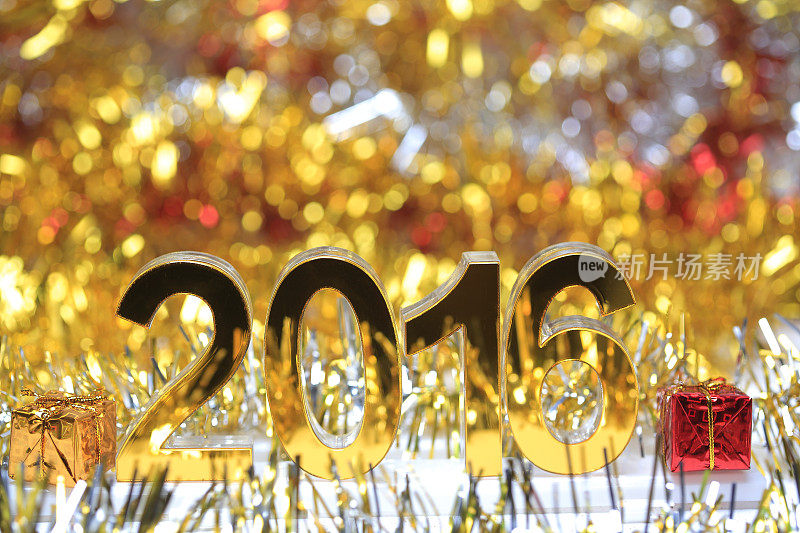 金色2016 3d数字图标与礼盒